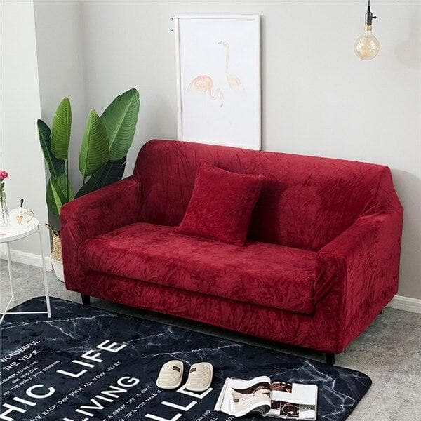 Funda de sofá de terciopelo rojo oscuro