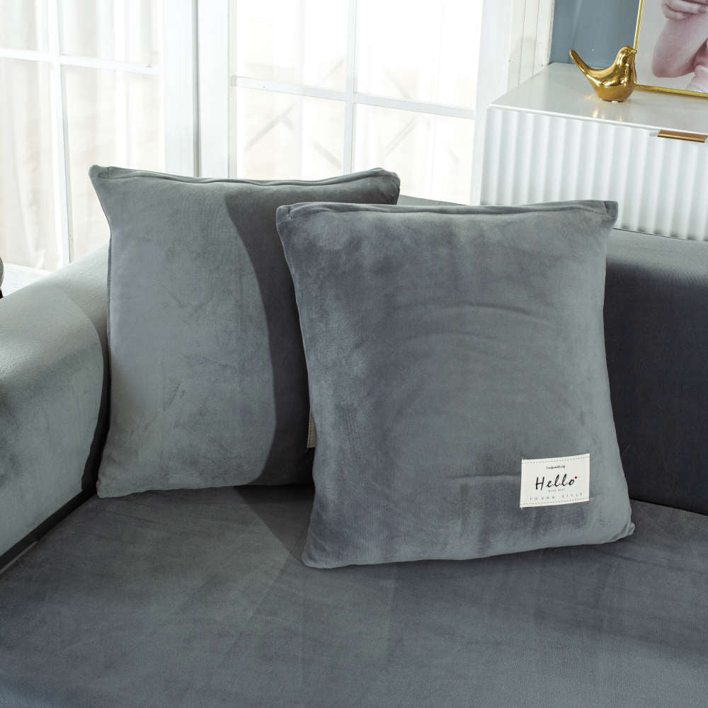 Funda de sofá esquinero de terciopelo gris claro