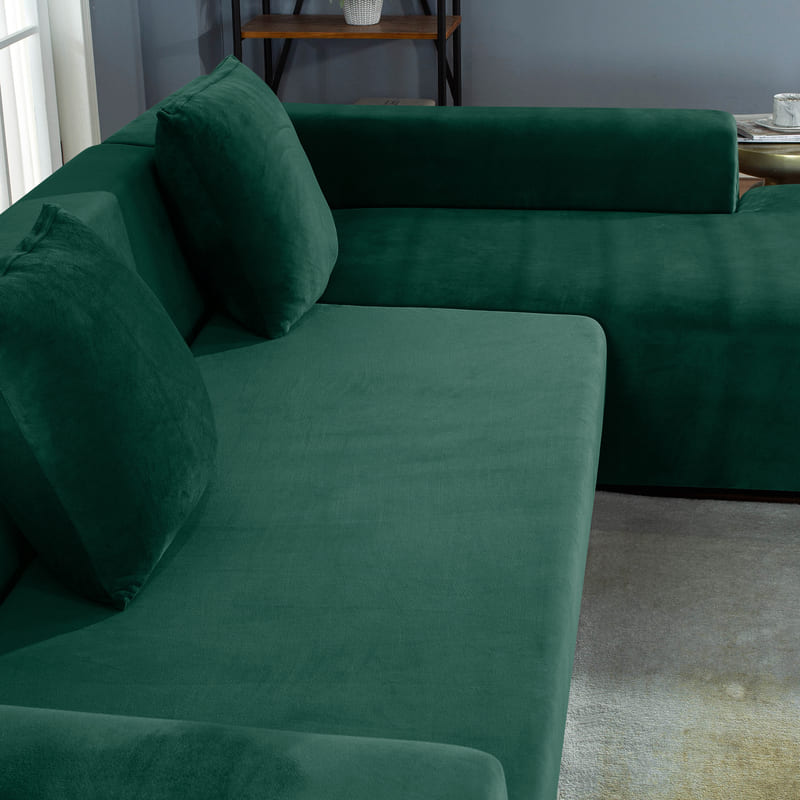 Funda de sofá rinconero de terciopelo verde abeto