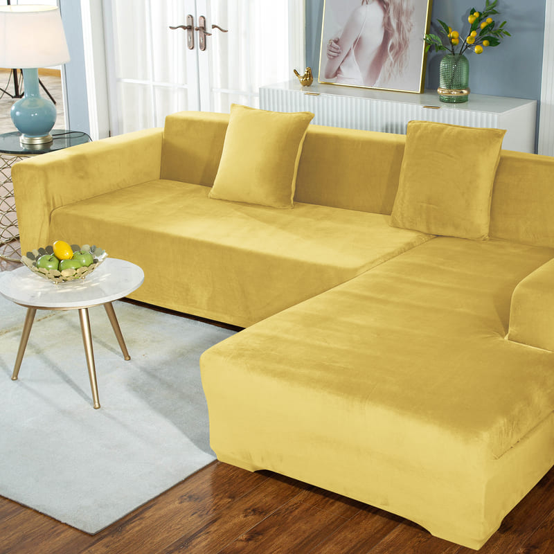 Funda de sofá esquinero de terciopelo amarillo