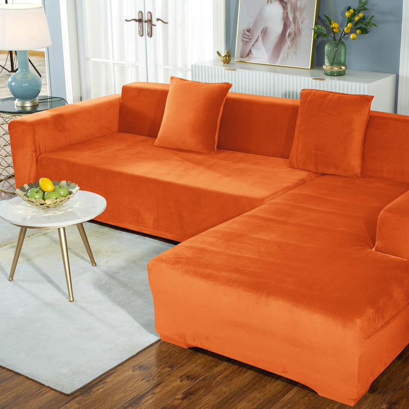 Funda de sofá esquinero de terciopelo naranja