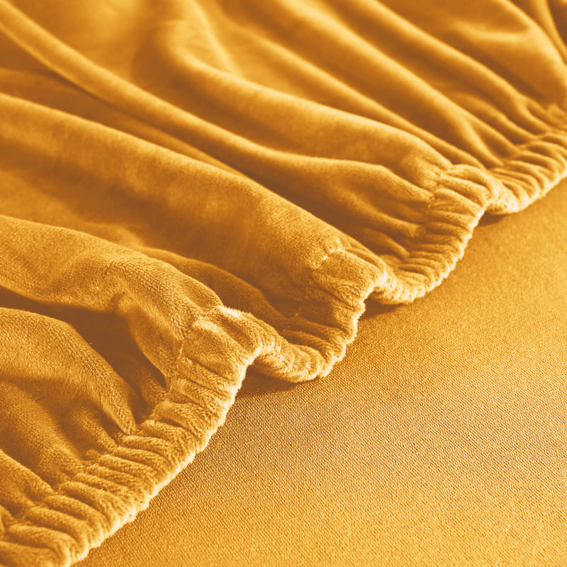 Funda de sofá esquinero de terciopelo amarillo mostaza
