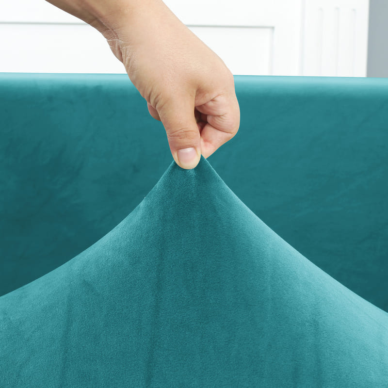 Funda para sofá rinconero de terciopelo azul pavo real
