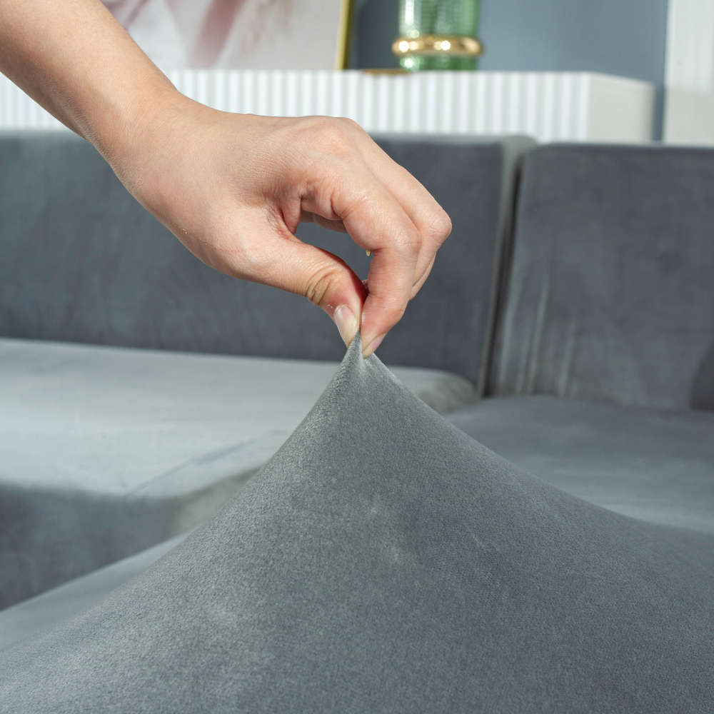 Funda de sofá esquinero de terciopelo gris claro