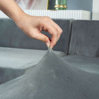 Funda de sofá esquinero de terciopelo gris claro