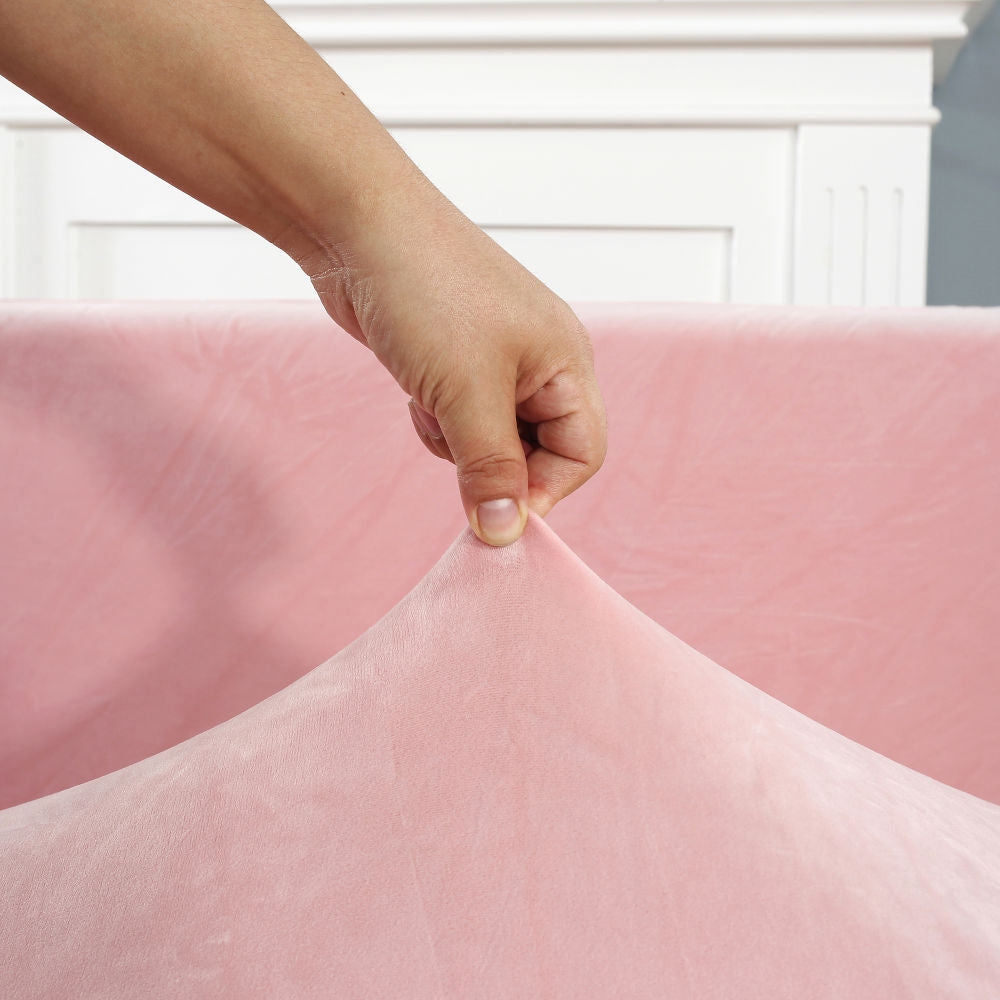 Funda de sofá esquinero de terciopelo rosa empolvado
